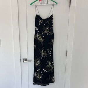 Reformation Kourtney Black Floral Midi Slip Dress